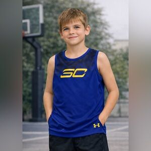Under Armour Men's Blue and Yellow Tank Top